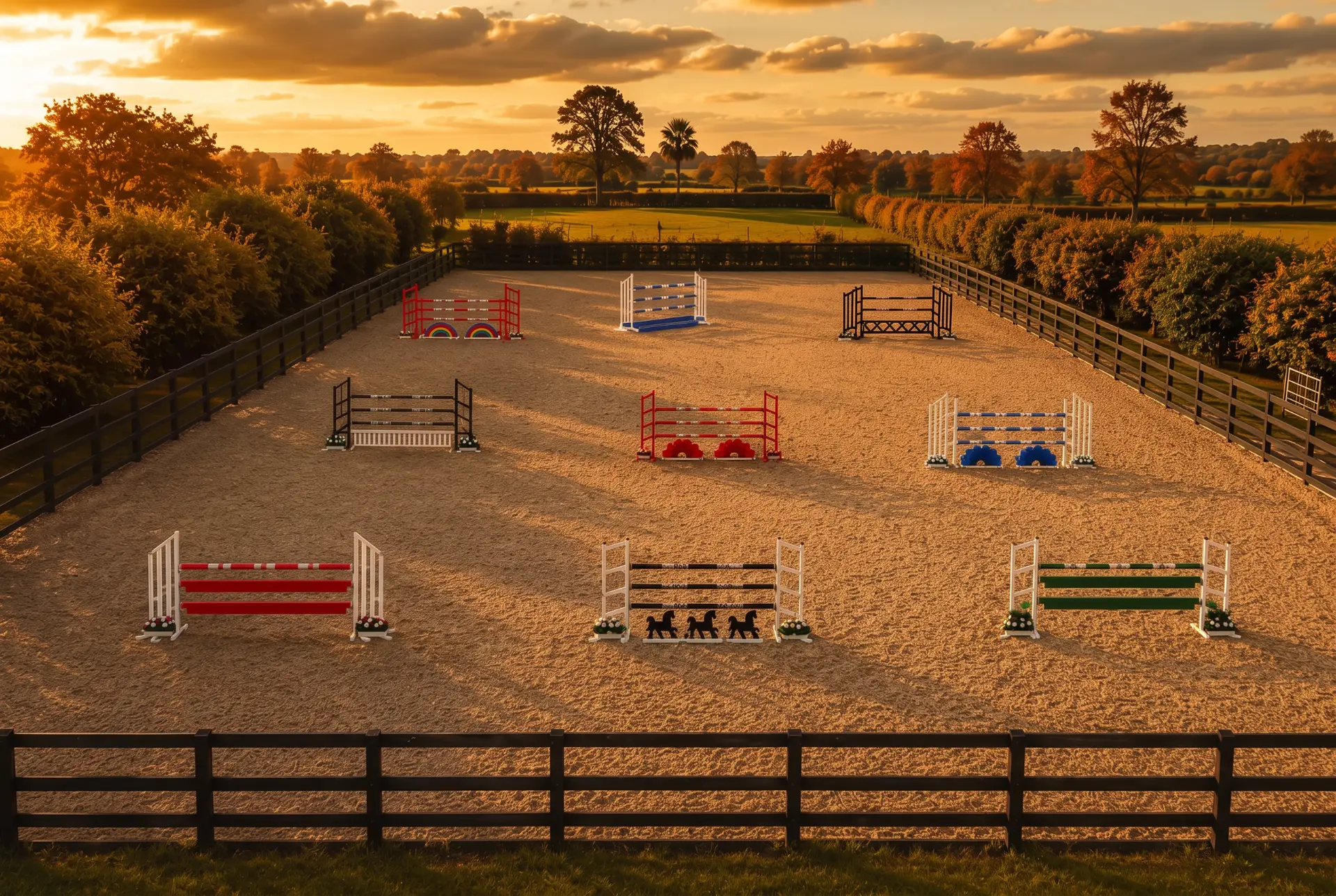 Complete 9 Jump Club & Arena Set — nine-jump full course at sunset